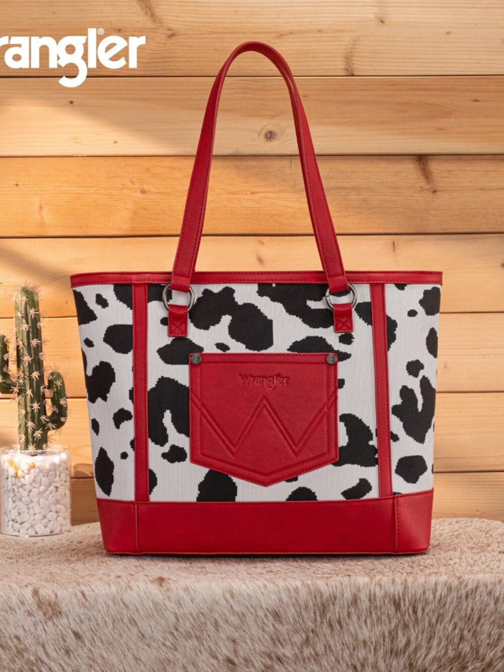 Wrangler Cow Print Tote and Wallet Set Red - Picture 2 of 9